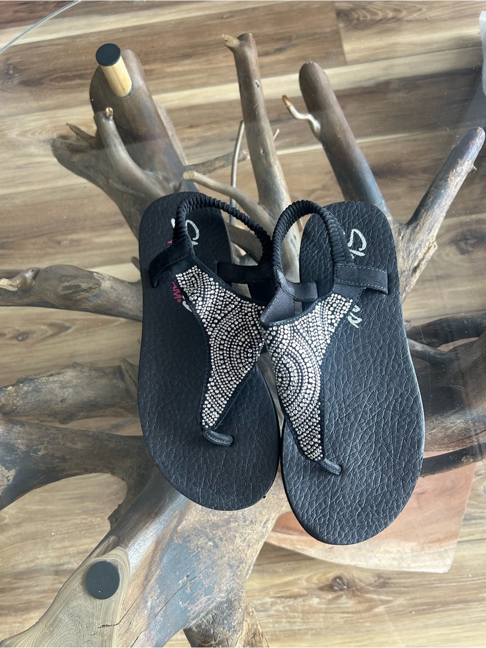 Skechers Black Jeweled T-Strap Sandals
